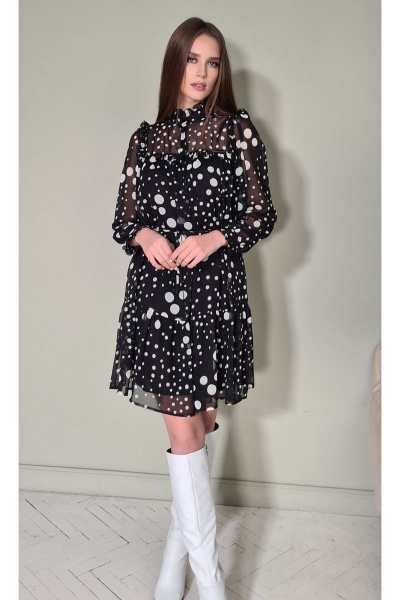 Демисезонное мультиколорное платье из ткани и шифона Motif 1593В - фото 2