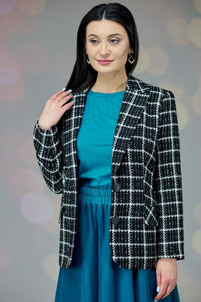 Твидовый жакет двубортный с лацканами и накладными карманами Angelina & Сompany 659 шанель_черно-белый - фото 4