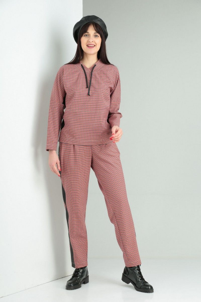 Костюм 2-ка из костюмной ткани в клетку с эко-кожей VIA-Mod 502 - фото 3