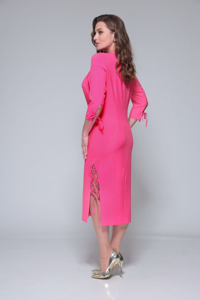 Демисезонное нарядное платье с разрезом и шнуровкой ALEZA 1065 фуксия - фото 2