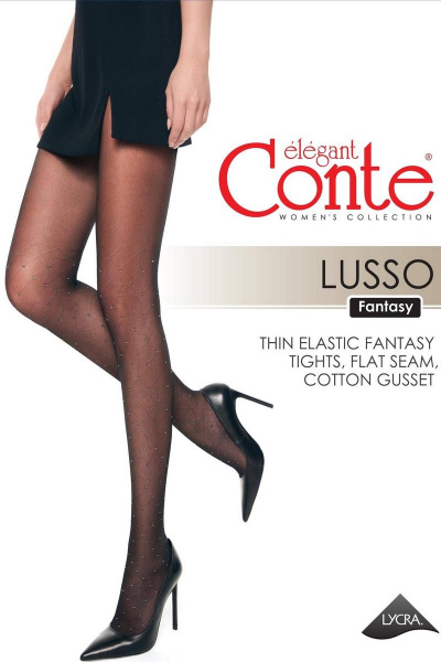 Демисезонные колготки черные с геометрическим узором и люрексом CONTE Fantasy_Lusso_Nero - фото 4