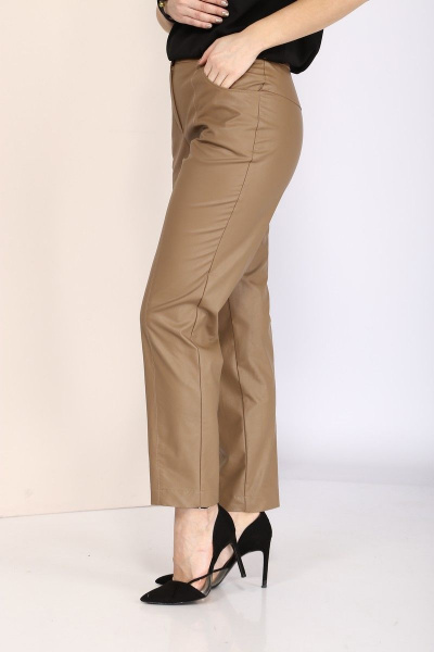 Брюки прямого силуэта из экокожи с поясом и карманами Bonna Image 675 бежевый - фото 3
