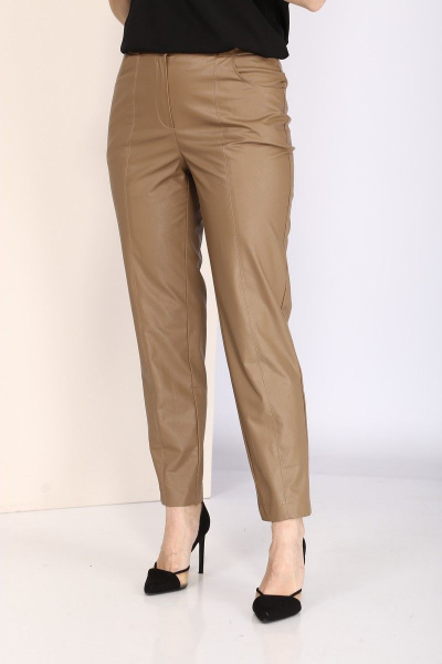 Брюки прямого силуэта из экокожи с поясом и карманами Bonna Image 675 бежевый - фото 2