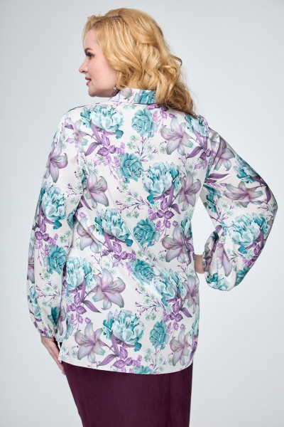 Блуза из шёлка с атласными завязками и вырезом каре Anelli 1028.1 белый_цветы - фото 7