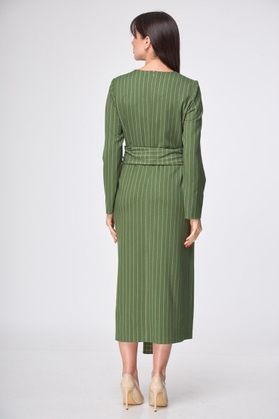 Платье зауженное по талии до середины голени с разрезом и поясом демисезонное Anelli 1197 зеленый - фото 8