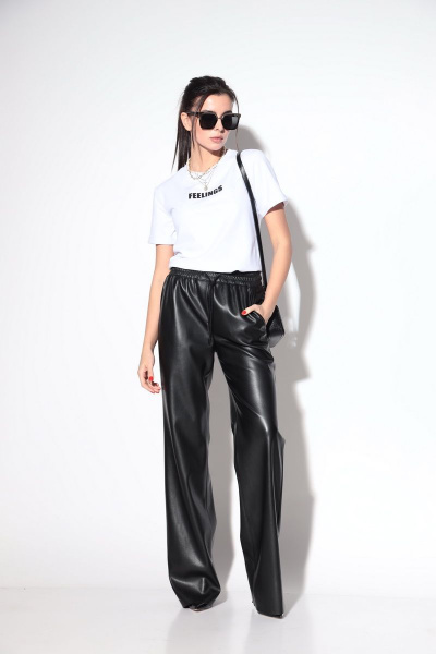 Комфортные брюки из эко-кожи с открытым срезом SILVERSPICE S-3105 - фото 1