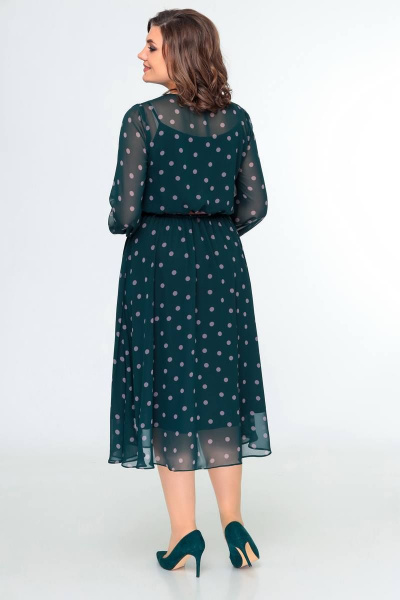 Демисезонное платье из шифона на резинке с ремнем Swallow 482 зеленый_в_горох - фото 6