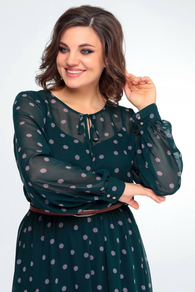 Демисезонное платье из шифона на резинке с ремнем Swallow 482 зеленый_в_горох - фото 4