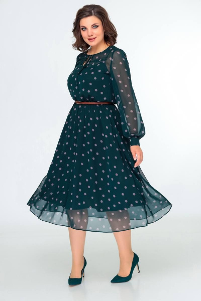 Демисезонное платье из шифона на резинке с ремнем Swallow 482 зеленый_в_горох - фото 2
