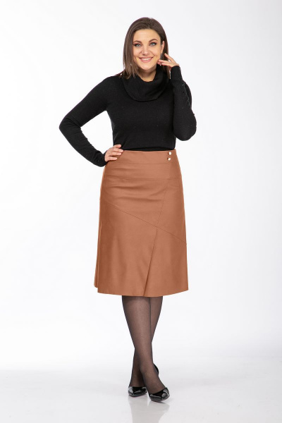 Юбка из экокожи коричневая А-силуэт с молнией Klever 299 рыжий - фото 4