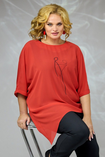 Блуза и майка в стиле бохо с вышивкой зауженный силуэт Angelina & Сo 665/1 красный - фото 5