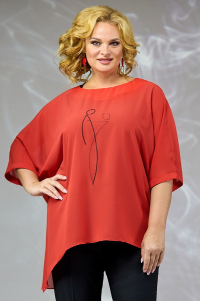 Блуза и майка в стиле бохо с вышивкой зауженный силуэт Angelina & Сo 665/1 красный - фото 2