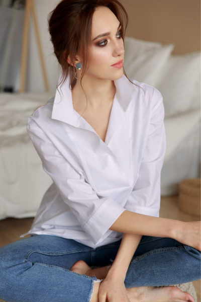 Белая хлопковая блуза для круглогодичного ношения S. Veles 2-118 - фото 3