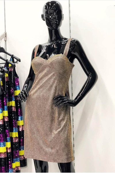 Платье вечернее на бретелях приталенного силуэта S. Veles 3-180 золото - фото 2