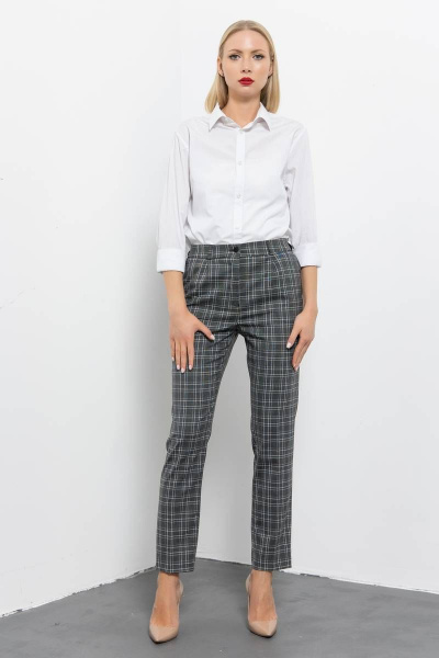 Зауженные брюки с высокой посадкой и защипами Domna 12104 серый_клетка - фото 2