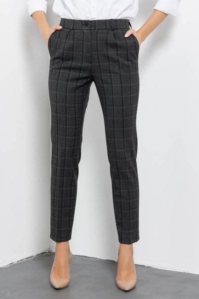 Классические брюки с высокой талией и ремешком Domna 12104 темно-серая_клетка - фото 2