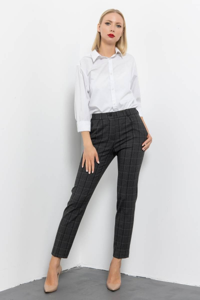 Классические брюки с высокой талией и ремешком Domna 12104 темно-серая_клетка - фото 7
