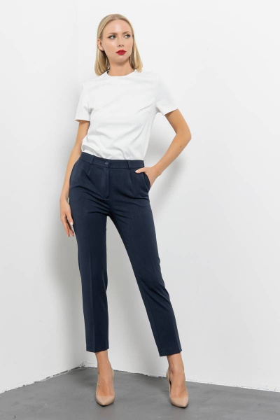 Брючки с кожаным лампасом и стрелками Domna 12104.164 темно-синий - фото 7