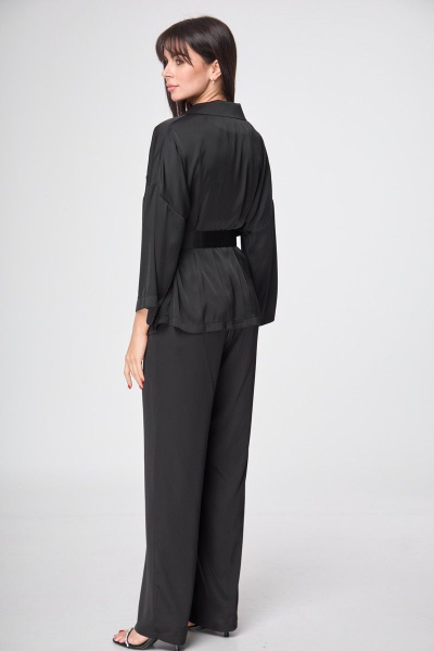 Демисезонный пижамный костюм из атласа и текстиля Anelli 1205 черный - фото 6