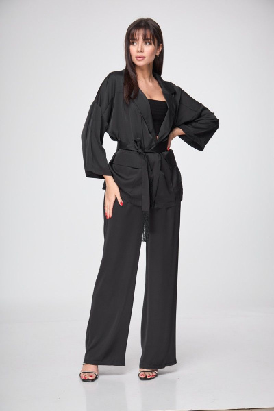 Демисезонный пижамный костюм из атласа и текстиля Anelli 1205 черный - фото 1