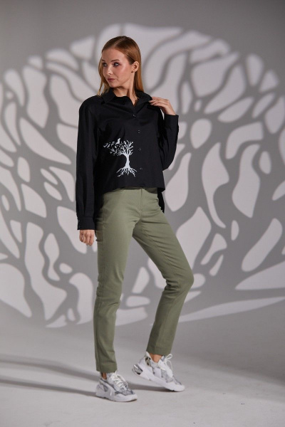 Рубашка женская демисезонная с принтом птицы и дерево Ambera 197 черный - фото 4