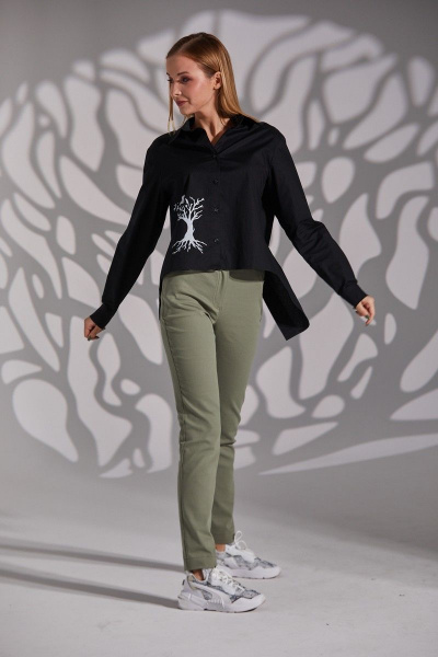 Рубашка женская демисезонная с принтом птицы и дерево Ambera 197 черный - фото 2
