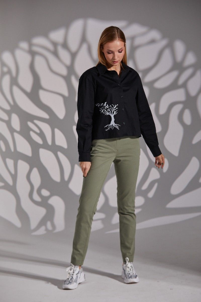 Рубашка женская демисезонная с принтом птицы и дерево Ambera 197 черный - фото 1