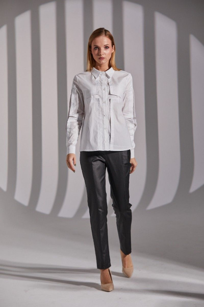 Рубашка полуприлегающего силуэта из хлопка с подрезами Ambera 198 белый - фото 3