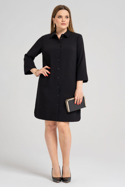 Платье прямое с воротником-отложным и боковыми карманами Панда 47781z черный - фото 1