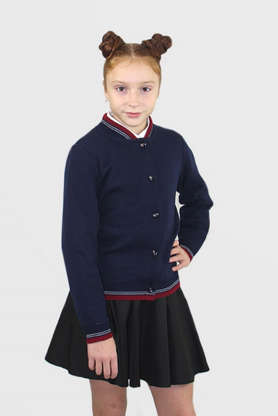 Прямой демисезонный жакет из хлопка с двойным воротником Полесье С2440-19 0С2046-Д43 134,140 синий_школьный - фото 1