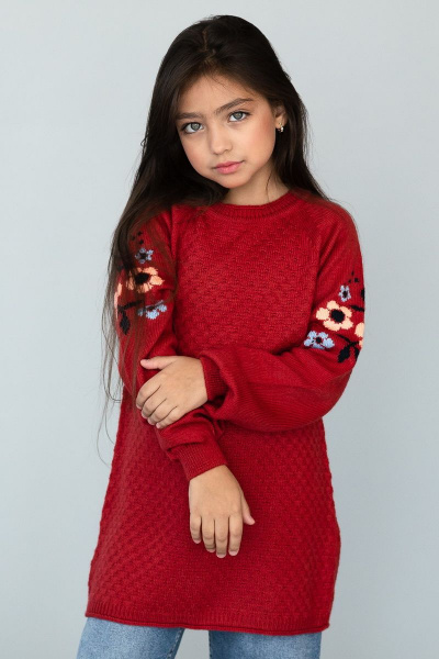 Укороченное платье из шерстяного трикотажа с регланом Полесье С4880-17 8С0175-Д43 134,140 красный_минерал - фото 2