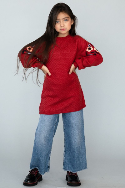 Укороченное платье из шерстяного трикотажа с регланом Полесье С4880-17 8С0175-Д43 134,140 красный_минерал - фото 1