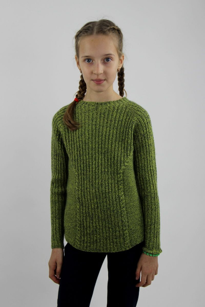 Зеленый джемпер из шерсти с регланом и круглым вырезом Полесье С9634-20 0С8649-Д43 146 зола+незрелый_лимон - фото 1