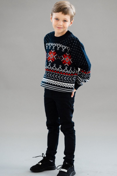 Джемпер для мальчика из шерсти вязаный, демисезонный Полесье С9296-18 9С0053-Д43 146 м.синий - фото 1