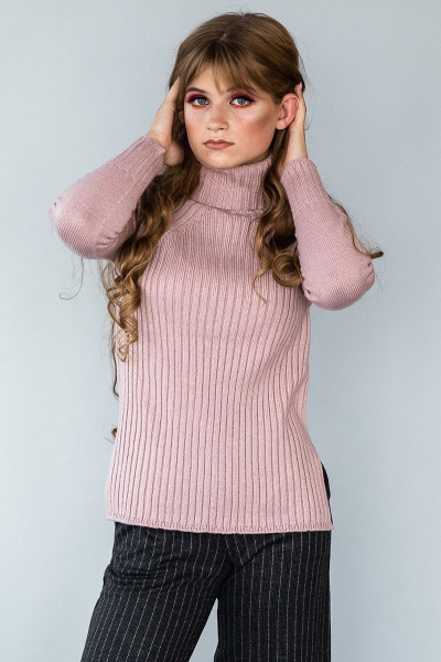 Розовый свитер из шерсти с регланом и воротником-стойкой Полесье С9137-20 0С8593-Д43 170,176 розовый_дым - фото 2