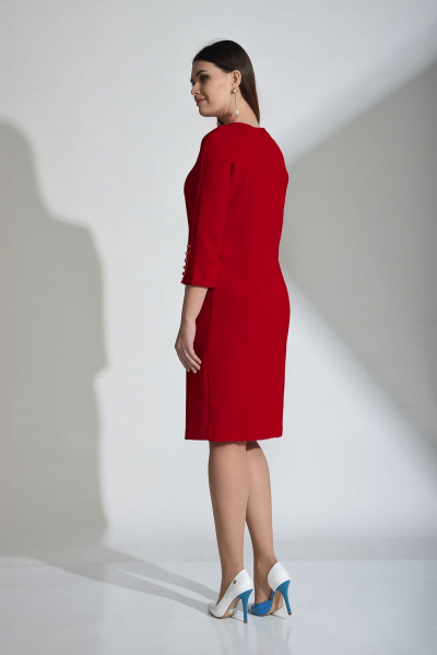 Красное платье с фигурной кокеткой и пуговицами на талии Anelli 447 красный - фото 2