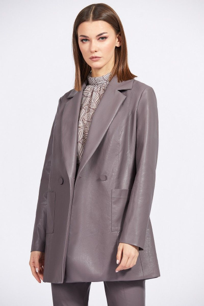 Жакет из экокожи приталенного силуэта с двубортной застежкой EOLA 2191 какао - фото 9