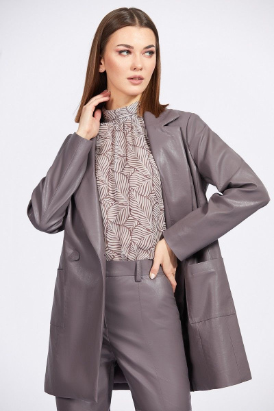 Жакет из экокожи приталенного силуэта с двубортной застежкой EOLA 2191 какао - фото 8