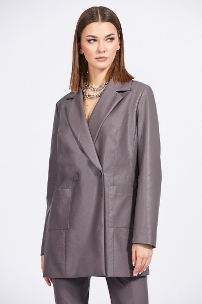 Жакет из экокожи приталенного силуэта с двубортной застежкой EOLA 2191 какао - фото 4