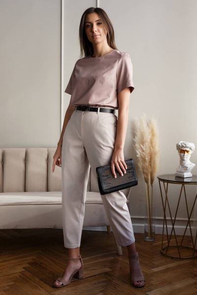 Брюки чиносы укороченные с высокой талией из хлопка Madech 21175 светло-бежевый - фото 1