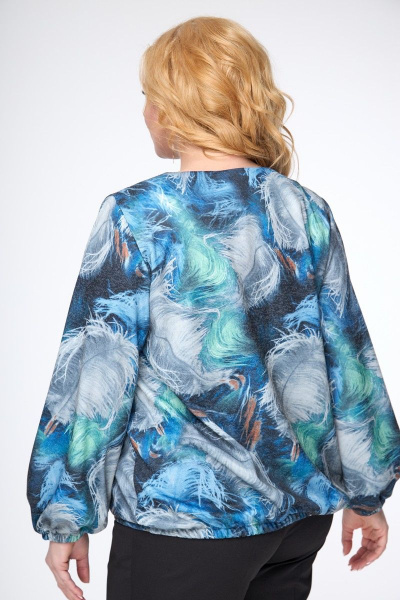 Свободная блуза из трикотажа с V-образным вырезом и низом на резинке Anelli 1208 морской_бриз - фото 4