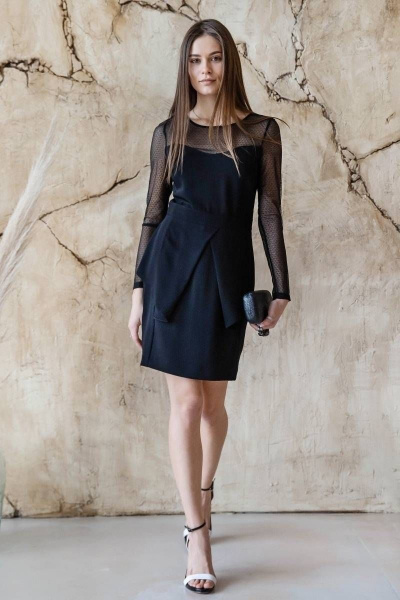 Платье приталенного силуэта с баской и гипюром ARTiMODA 320-04 черный - фото 8