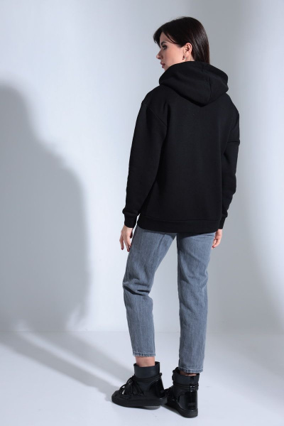 Демисезонный черный свободный худи с вышивкой и капюшоном HIT 0210 чёрный - фото 6