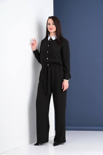 Комбинезон классический с регулируемым поясом и воротником Ma Vie М590 черный - фото 2