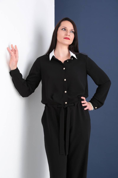 Комбинезон классический с регулируемым поясом и воротником Ma Vie М590 черный - фото 5