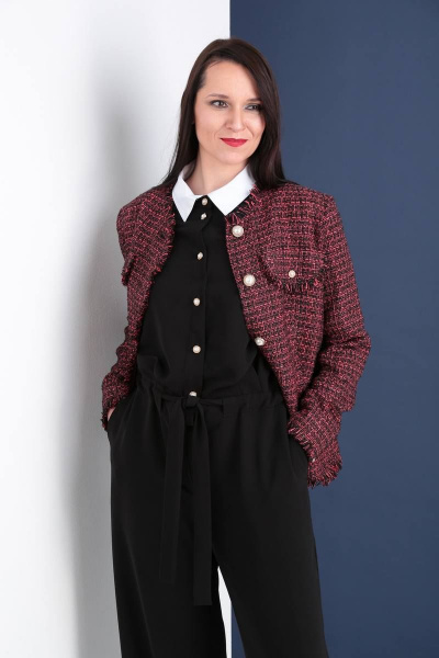 Жакет прямого силуэта из текстиля с накладными карманами Ma Vie М195 черно-красный - фото 4