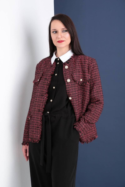 Жакет прямого силуэта из текстиля с накладными карманами Ma Vie М195 черно-красный - фото 2