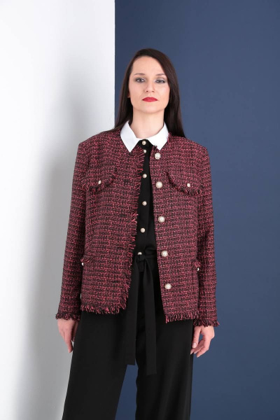 Жакет прямого силуэта из текстиля с накладными карманами Ma Vie М195 черно-красный - фото 1