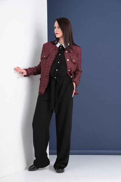 Жакет прямого силуэта из текстиля с накладными карманами Ma Vie М195 черно-красный - фото 7