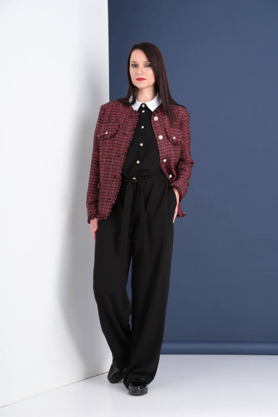 Жакет прямого силуэта из текстиля с накладными карманами Ma Vie М195 черно-красный - фото 6